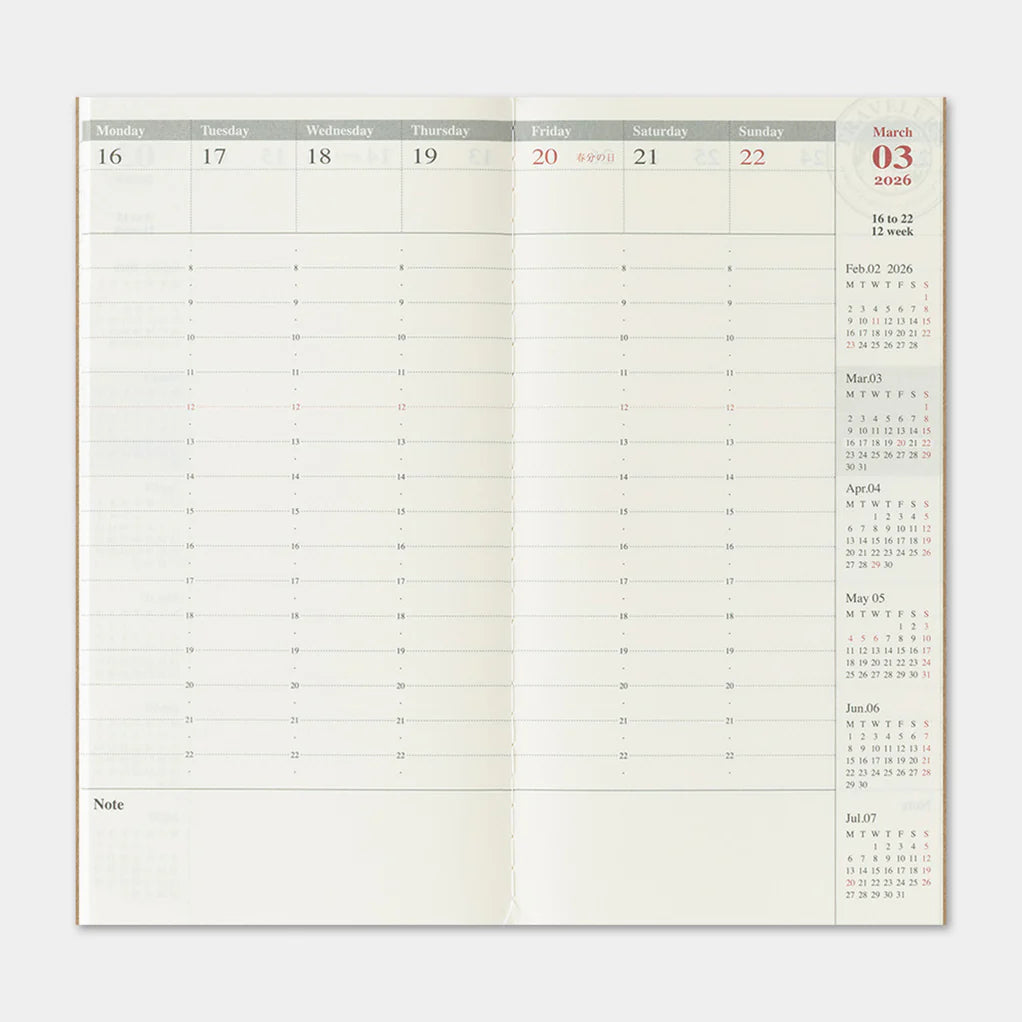 Traveler's Company 2026 - Weekly Diary Vertical Refill Regular