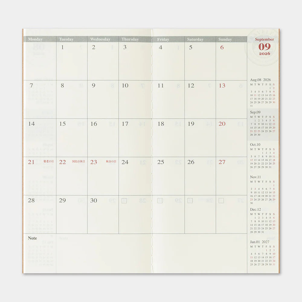 2026 MONTHLY DIARY - TRAVELER'S NOTEBOOK REGULAR