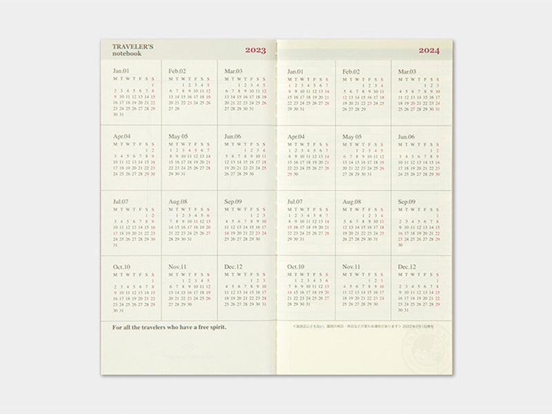 Traveler's Regular Diary 2023 Monthly Refill